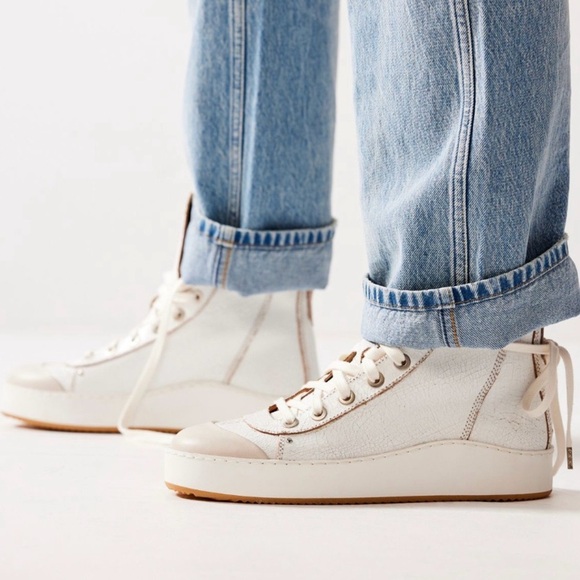 NIB We The Free Saturday Hightop Leather Sneaker 7 White Crackle - Picture 2 of 11